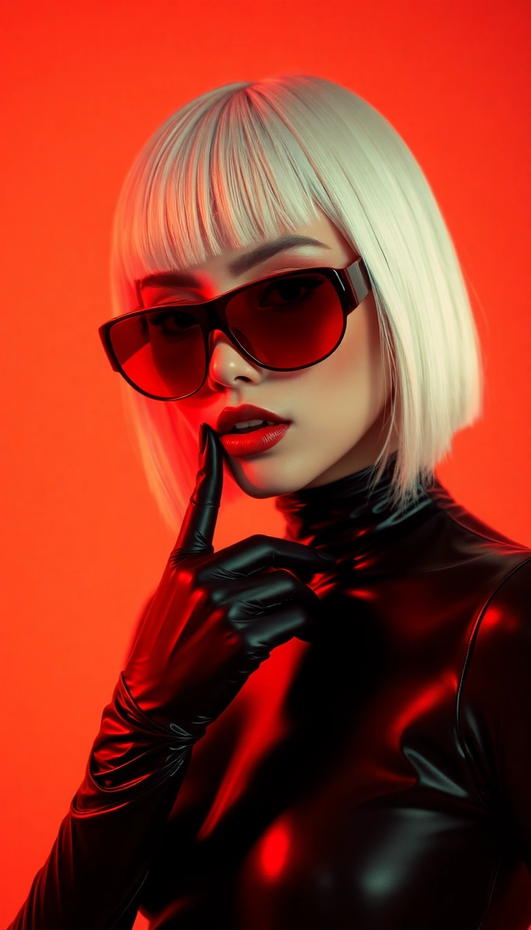 iPhone Awesome AI Y2K Woman Fashion Model in Black and Red Elegant Background Royalty-Free Image
